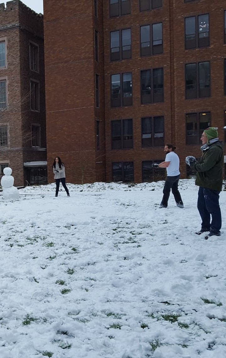 Lab meeting? SNOWBALL FIGHT.