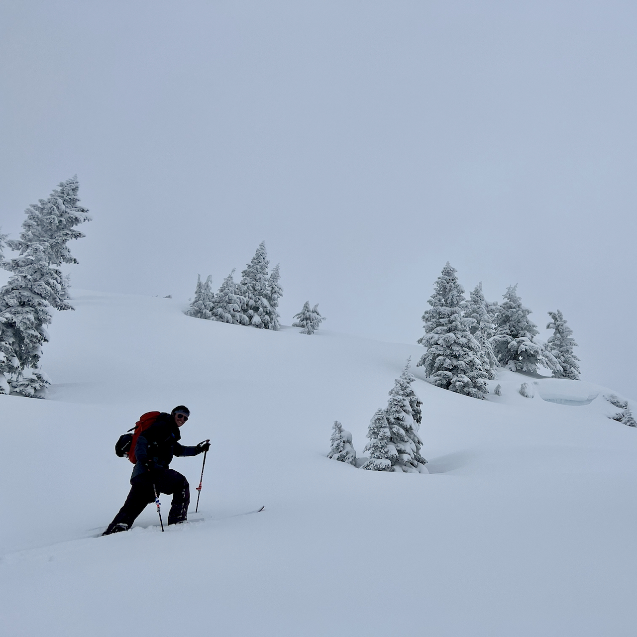 Skiing fresh powder on Lundin Peak